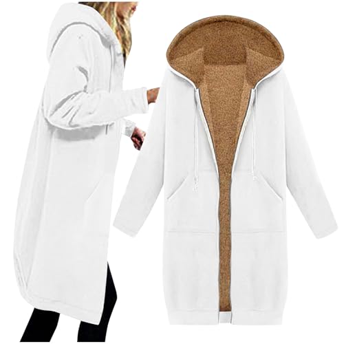 CSHE Sweatjacke Damen mit Kapuze Winterjacke Damen Warm Fleecejacke Große Größen Locker Langarmshirt Leicht Bequeme Kapuzenjacke mit Reißverschluss Mode Einfarbig Langjacke von CSHE