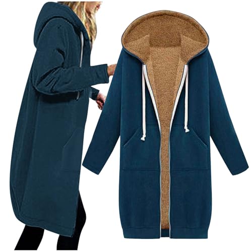 CSHE Sweatjacke Damen mit Kapuze Winterjacke Damen Warm Fleecejacke Große Größen Locker Langarmshirt Leicht Bequeme Kapuzenjacke mit Reißverschluss Mode Einfarbig Langjacke von CSHE