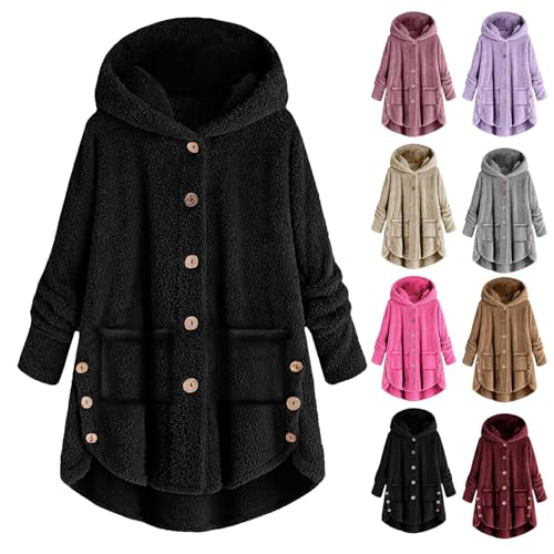 CSHE Teddyjacke Damen Winter Teddyfleece Jacke Doppelschieber Reißverschluss Winterjacke Thermal Teddy Wintermantel Einfarbig Revers Fleecejacke Flauschig Plüschjacke Freizeit Outdoor Fleecemantel von CSHE