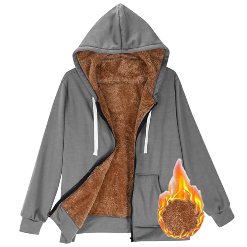 CSHE Winterjacke Damen Warm Fleecejacke Damen Lang mit Kapuze Große Größen Locker Langarmshirt Leicht Bequeme Kapuzenjacke mit Reißverschluss Mode Einfarbig Langjacke von CSHE