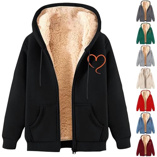 CSHE Winterjacke Damen Warm Fleecejacke Mit Kapuze Elegant Winter Plüschjacke Hoodie Drucken Sweatjacke Übergangsjacke Kapuzenpullover Wintermantel Reißverschluss Fleecepullover von CSHE