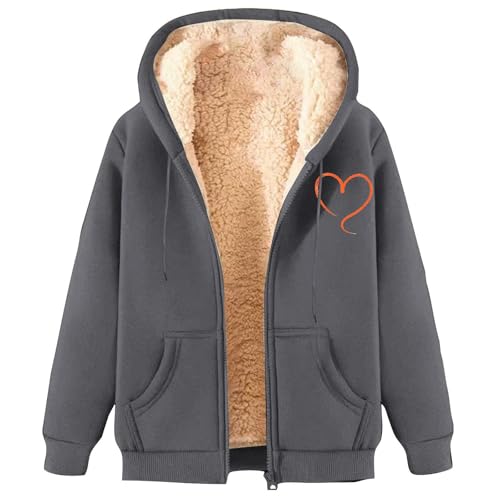 CSHE Winterjacke Damen Warm Fleecejacke Mit Kapuze Elegant Winter Plüschjacke Hoodie Drucken Sweatjacke Übergangsjacke Kapuzenpullover Wintermantel Reißverschluss Fleecepullover von CSHE
