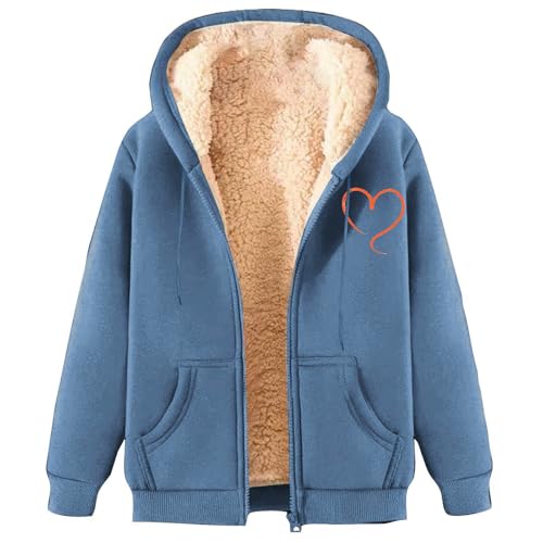 CSHE Winterjacke Damen Warm Fleecejacke Mit Kapuze Elegant Winter Plüschjacke Hoodie Drucken Sweatjacke Übergangsjacke Kapuzenpullover Wintermantel Reißverschluss Fleecepullover von CSHE