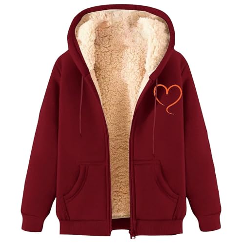 CSHE Winterjacke Damen Warm Fleecejacke Mit Kapuze Elegant Winter Plüschjacke Hoodie Drucken Sweatjacke Übergangsjacke Kapuzenpullover Wintermantel Reißverschluss Fleecepullover von CSHE