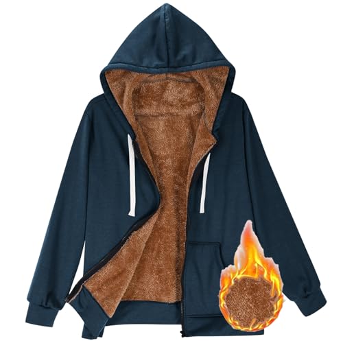 CSHE Winterjacke Damen Warm Fleecejacke Winter Sweatjacke Mit Kapuze Plüschjacke Hoodie Elegant Einfarbig Übergangsjacke Kapuzenpullover Wintermantel Mit Taschen Reißverschluss Fleecepullover von CSHE