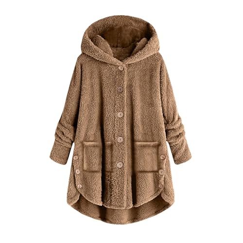 CSHE Wintermäntel für Frauen Knopf Plüsch Strickjacke Teddy Fleece Hoodies Warme Wintermäntel Katzenohren Lange Flauschige Jacken Niedliche Plus Size Jacken Sweatjacke Damen Mit Kapuze von CSHE
