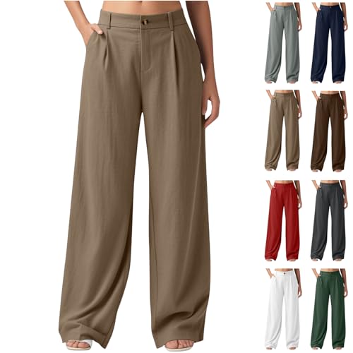 Cargohose Damen Casual Einfarbige Leinenhose Lockere Baumwolle Freizeithose Weite Bein Businesshose mit Taschen Sport Freizeit Jogginghose High Waist Y2k Pants von CSHE