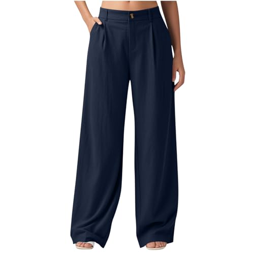 Cargohose Damen Casual Einfarbige Leinenhose Lockere Baumwolle Freizeithose Weite Bein Businesshose mit Taschen Sport Freizeit Jogginghose High Waist Y2k Pants von CSHE