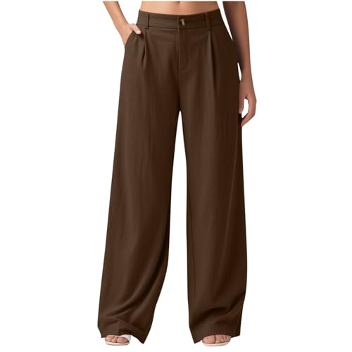 Cargohose Damen Casual Einfarbige Leinenhose Lockere Baumwolle Freizeithose Weite Bein Businesshose mit Taschen Sport Freizeit Jogginghose High Waist Y2k Pants von CSHE