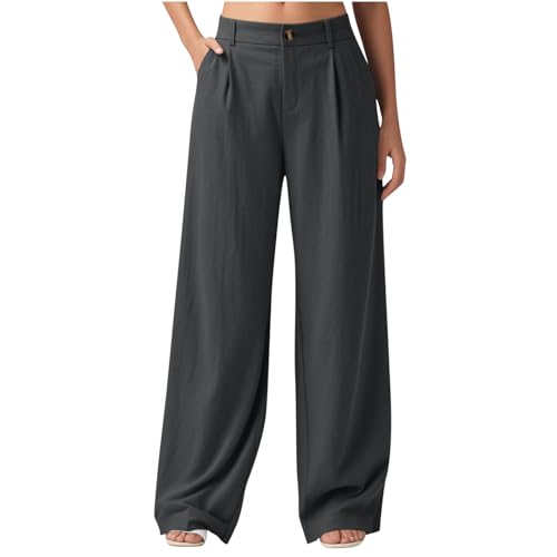 Cargohose Damen Casual Einfarbige Leinenhose Lockere Baumwolle Freizeithose Weite Bein Businesshose mit Taschen Sport Freizeit Jogginghose High Waist Y2k Pants von CSHE