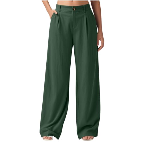 Cargohose Damen Casual Einfarbige Leinenhose Lockere Baumwolle Freizeithose Weite Bein Businesshose mit Taschen Sport Freizeit Jogginghose High Waist Y2k Pants von CSHE