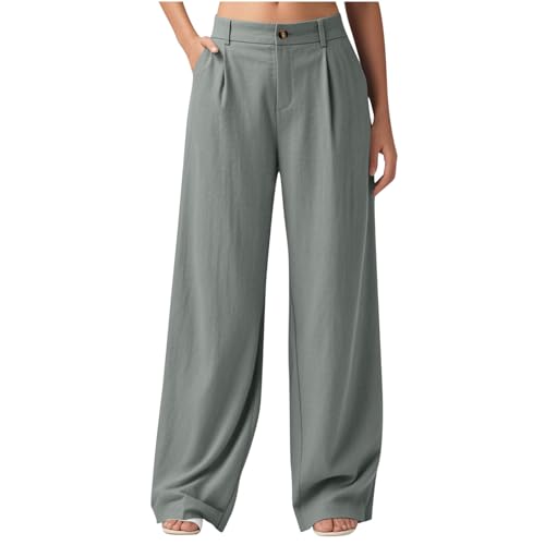 Cargohose Damen Casual Einfarbige Leinenhose Lockere Baumwolle Freizeithose Weite Bein Businesshose mit Taschen Sport Freizeit Jogginghose High Waist Y2k Pants von CSHE