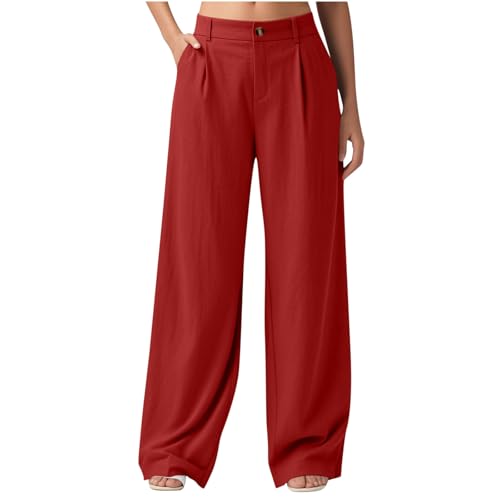 Cargohose Damen Casual Einfarbige Leinenhose Lockere Baumwolle Freizeithose Weite Bein Businesshose mit Taschen Sport Freizeit Jogginghose High Waist Y2k Pants von CSHE