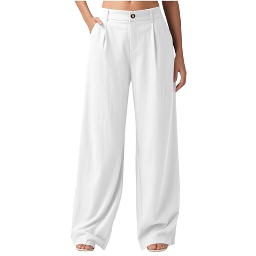 Cargohose Damen Casual Einfarbige Leinenhose Lockere Baumwolle Freizeithose Weite Bein Businesshose mit Taschen Sport Freizeit Jogginghose High Waist Y2k Pants von CSHE