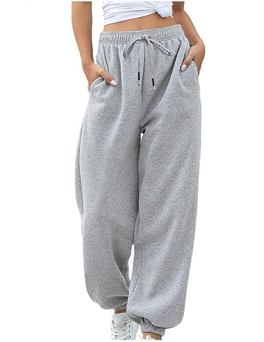 Damen Jogginghose Bequeme Sporthose Einfarbiger Trainingsanzug mit Cinch-Bottom und Taschen Baggy Hose mit Elastischer Taille für lässiges Hip-Hop Fitnessstudio und Joggen von CSHE