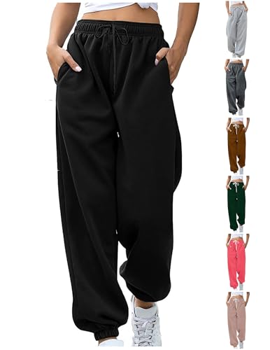 Damen Jogginghose Bequeme Sporthose Einfarbiger Trainingsanzug mit Cinch-Bottom und Taschen Baggy Hose mit Elastischer Taille für lässiges Hip-Hop Fitnessstudio und Joggen von CSHE
