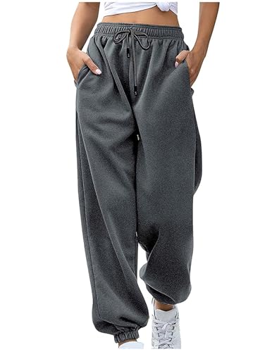 Damen Jogginghose Bequeme Sporthose Einfarbiger Trainingsanzug mit Cinch-Bottom und Taschen Baggy Hose mit Elastischer Taille für lässiges Hip-Hop Fitnessstudio und Joggen von CSHE