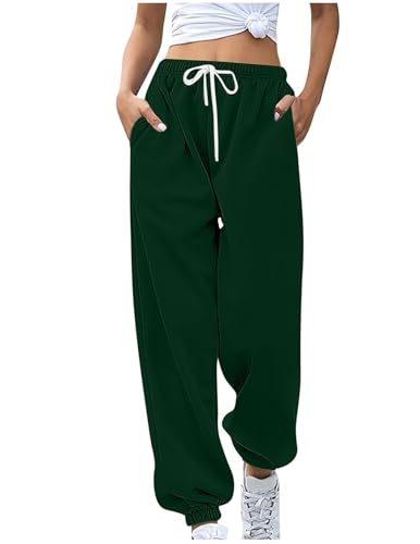 Damen Jogginghose Bequeme Sporthose Einfarbiger Trainingsanzug mit Cinch-Bottom und Taschen Baggy Hose mit Elastischer Taille für lässiges Hip-Hop Fitnessstudio und Joggen von CSHE