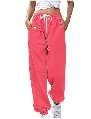 Damen Jogginghose Bequeme Sporthose Einfarbiger Trainingsanzug mit Cinch-Bottom und Taschen Baggy Hose mit Elastischer Taille für lässiges Hip-Hop Fitnessstudio und Joggen von CSHE