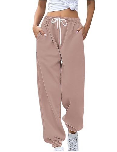 Damen Jogginghose Bequeme Sporthose Einfarbiger Trainingsanzug mit Cinch-Bottom und Taschen Baggy Hose mit Elastischer Taille für lässiges Hip-Hop Fitnessstudio und Joggen von CSHE