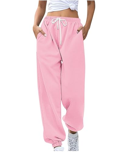Damen Jogginghose Bequeme Sporthose Einfarbiger Trainingsanzug mit Cinch-Bottom und Taschen Baggy Hose mit Elastischer Taille für lässiges Hip-Hop Fitnessstudio und Joggen von CSHE