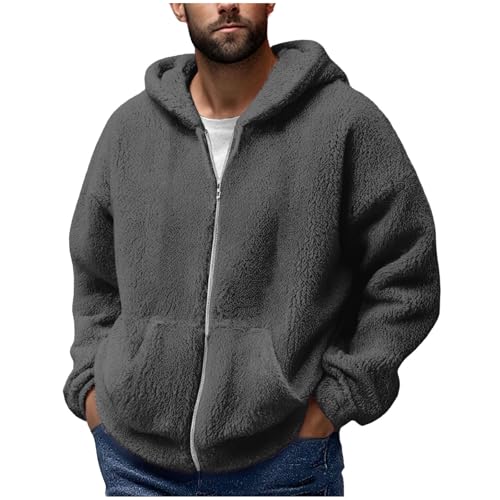 Fleecejacke Herren Casual Einfarbig Kapuzenjacke Langarm Reißverschluss Winterjacke Doppelseitige Teddyfleece Jacke Herbst und Winter Outfits für Männer von CSHE