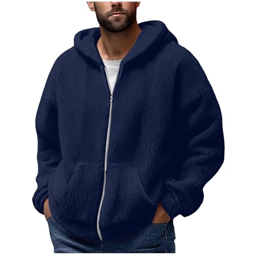 Fleecejacke Herren Casual Einfarbig Kapuzenjacke Langarm Reißverschluss Winterjacke Doppelseitige Teddyfleece Jacke Herbst und Winter Outfits für Männer von CSHE