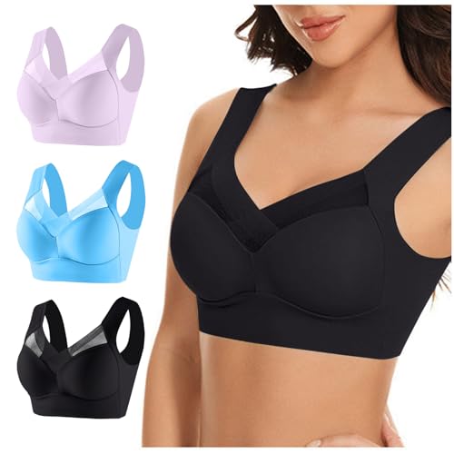 Hatme Haltungskorrektur BH Original 3er-Pack Damen Ohne Bügel Comfy Haltungskorrektur Rücken Bra Damen Soft-BH Nahtloser Sexy Komfort-BH in Übergröße Crop Top für Alltag von CSHE