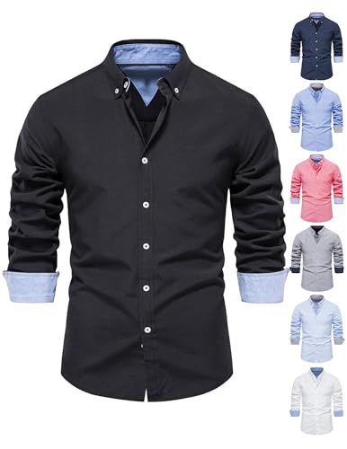 Hemd Herren Langarm Herbsthemd Revers Button Down Herrenhemd Regular Businesshemd Herren Freizeithemd Regular Fit Men Shirts Arbeitshemd Freizeit Shirt für Männer von CSHE