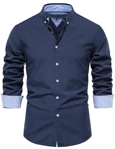 Hemd Herren Langarm Herbsthemd Revers Button Down Herrenhemd Regular Businesshemd Herren Freizeithemd Regular Fit Men Shirts Arbeitshemd Freizeit Shirt für Männer von CSHE