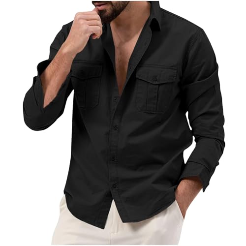 Hemd Herren Langarm Revers Freizeithemd Einfarbig Businesshemd Langärmliges Herbsthemd mit Tasche Regular Fit Men Shirts Arbeitshemd Langarmshirts Button Down Freizeit Shirt für Männer von CSHE