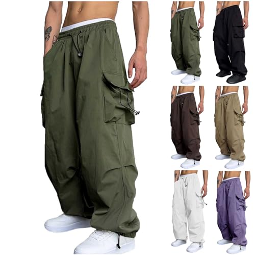 Herren Haremhose Hohe Taille Hip Hop Freizeithose Baggy Einfarbig Cargohosen mit Kordel-Gürtel Aestethic Sweatpants mit Seitentaschen Hippies Stil3/4 Hose Herren von CSHE