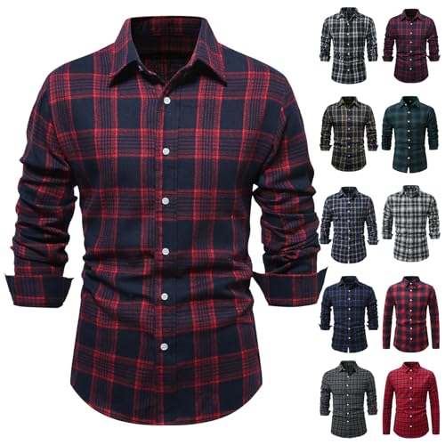 Herren Hemd Kariertes Freizeithemd Normale Passform Lange Ärmel Herrenhemd Casual Mode Langarmshirts Button Down Revers Freizeithemd Regular Fit Men Shirts Freizeit Shirt für Männer von CSHE