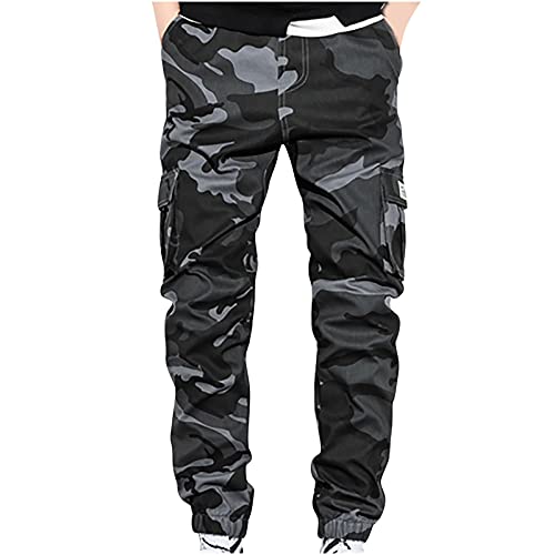 Herren Sport Cargohose Leicht Vintage Wanderhose Baumwolle Lang Cargo Hosen Baggy Elegant Arbeitshose Camouflage Traingshosen mit Taschen Laufhose High Waist Sporthose Jogginghose von CSHE