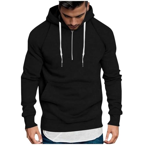 Hoodie Herren Casual Einfarbige Kapuzenpullover Herbst und Winter Sweatshirt Raglanärmel Kordelzug Sweatjacke Halbreißverschluss Pullover Regular Fit Oberteil für Männer von CSHE