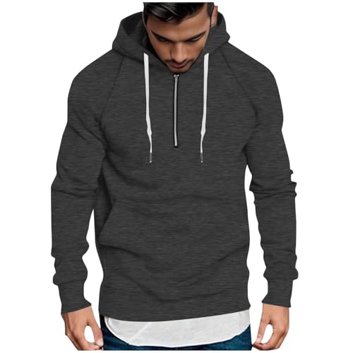 Hoodie Herren Casual Einfarbige Kapuzenpullover Herbst und Winter Sweatshirt Raglanärmel Kordelzug Sweatjacke Halbreißverschluss Pullover Regular Fit Oberteil für Männer von CSHE