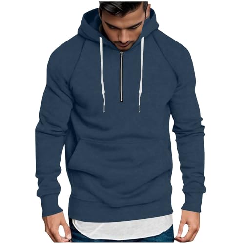 Hoodie Herren Casual Einfarbige Kapuzenpullover Herbst und Winter Sweatshirt Raglanärmel Kordelzug Sweatjacke Halbreißverschluss Pullover Regular Fit Oberteil für Männer von CSHE