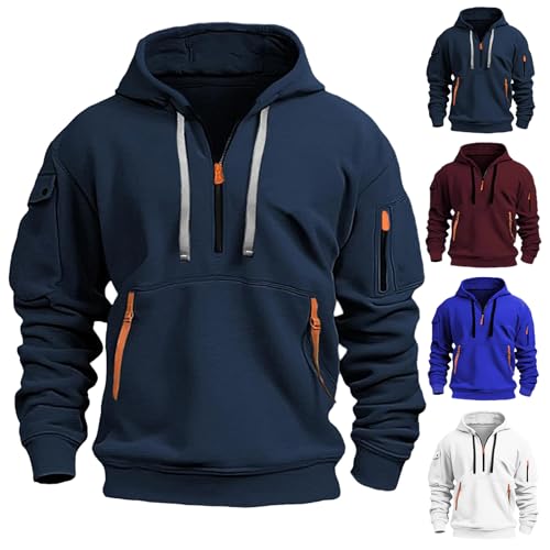 Hoodie Herren Half Zip Kapuzenpullover Casual Sweatshirt mit Deutschland-Flagge drucken Oversize Frühling und Herbst Kapuzenpulli Langarm Pullover mit Taschen Kordelzug Hoody Y2k Pulli von CSHE