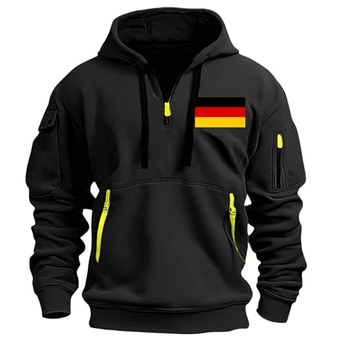 Hoodie Herren Half Zip Kapuzenpullover Casual Sweatshirt mit Deutschland-Flagge drucken Oversize Frühling und Herbst Kapuzenpulli Langarm Pullover mit Taschen Kordelzug Hoody Y2k Pulli von CSHE