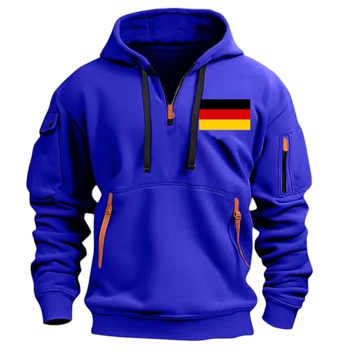 Hoodie Herren Half Zip Kapuzenpullover Casual Sweatshirt mit Deutschland-Flagge drucken Oversize Frühling und Herbst Kapuzenpulli Langarm Pullover mit Taschen Kordelzug Hoody Y2k Pulli von CSHE