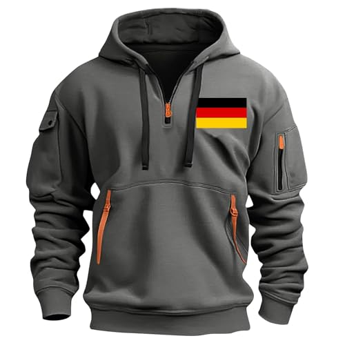 Hoodie Herren Half Zip Kapuzenpullover Casual Sweatshirt mit Deutschland-Flagge drucken Oversize Frühling und Herbst Kapuzenpulli Langarm Pullover mit Taschen Kordelzug Hoody Y2k Pulli von CSHE