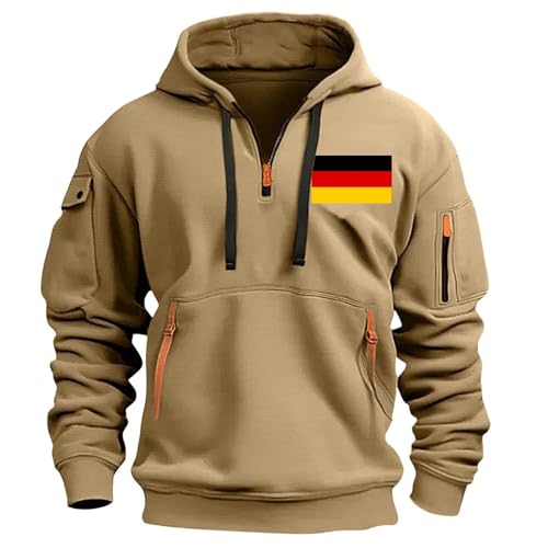Hoodie Herren Half Zip Kapuzenpullover Casual Sweatshirt mit Deutschland-Flagge drucken Oversize Frühling und Herbst Kapuzenpulli Langarm Pullover mit Taschen Kordelzug Hoody Y2k Pulli von CSHE