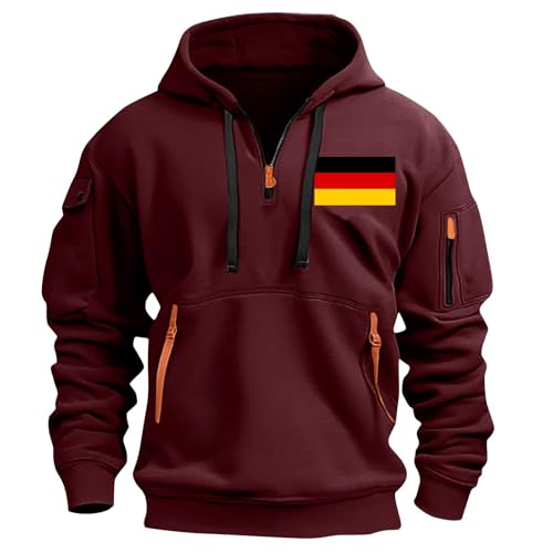 Hoodie Herren Half Zip Kapuzenpullover Casual Sweatshirt mit Deutschland-Flagge drucken Oversize Frühling und Herbst Kapuzenpulli Langarm Pullover mit Taschen Kordelzug Hoody Y2k Pulli von CSHE