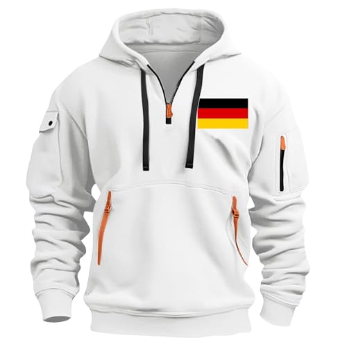 Hoodie Herren Half Zip Kapuzenpullover Casual Sweatshirt mit Deutschland-Flagge drucken Oversize Frühling und Herbst Kapuzenpulli Langarm Pullover mit Taschen Kordelzug Hoody Y2k Pulli von CSHE