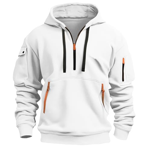 Hoodie Herren Oversize mit Halb Zip Warm Luftig Winter Sweatshirt Herren mit Kapuze Wasserdichter Reißverschluss Langarmshirt Locker Casual Kapuzenpullover Multi Taschen Hoody von CSHE