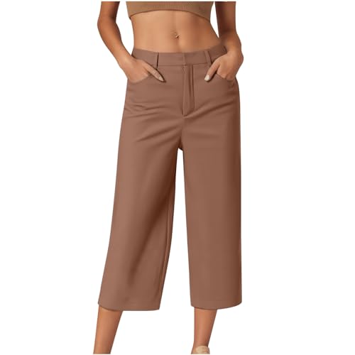 Hose Damen 3/4 Sommer Casual Anzug Hosen Loose Einfarbig Freizeit Hose Comfy Leichte Freizeithose Gerades Bein Anzughose High Waist Caprihose von CSHE