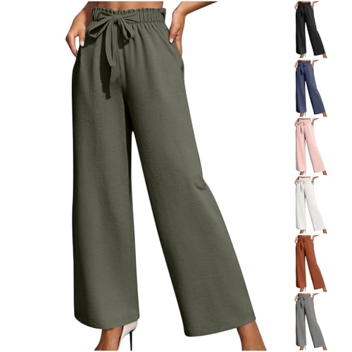 Hose Damen Lang Elegant Palazzo Hosen Casual Einfarbige Sporthose High Waist Freizeithose mit Tasche Bandage Elastische Taille Stoffhose Frauen Weite Bein Pants von CSHE