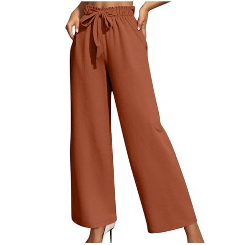 Hose Damen Lang Elegant Palazzo Hosen Casual Einfarbige Sporthose High Waist Freizeithose mit Tasche Bandage Elastische Taille Stoffhose Frauen Weite Bein Pants von CSHE