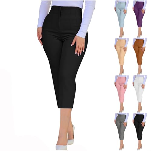 Hose Damen Sommer 3/4 Freizeithose Casual Mode Freizeit Hosen Lässig Cargohose mit Tasche Slim Fit Stoffhose Hohe Taille Stretch Jogginghose von CSHE