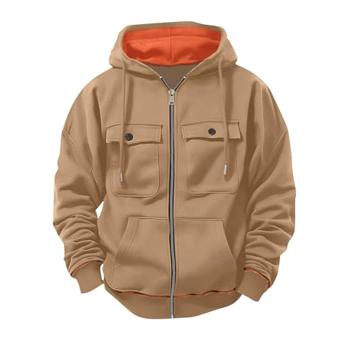 Kapuzenjacke Herren Casual Einfarbige Kapuzenpullover Langarm Reißverschluss Hoodie Jacke Herbst und Winter Oberteile Zip Strickjacke mit Multi Tasche Kordelzug Freizeitjacke für Männer von CSHE